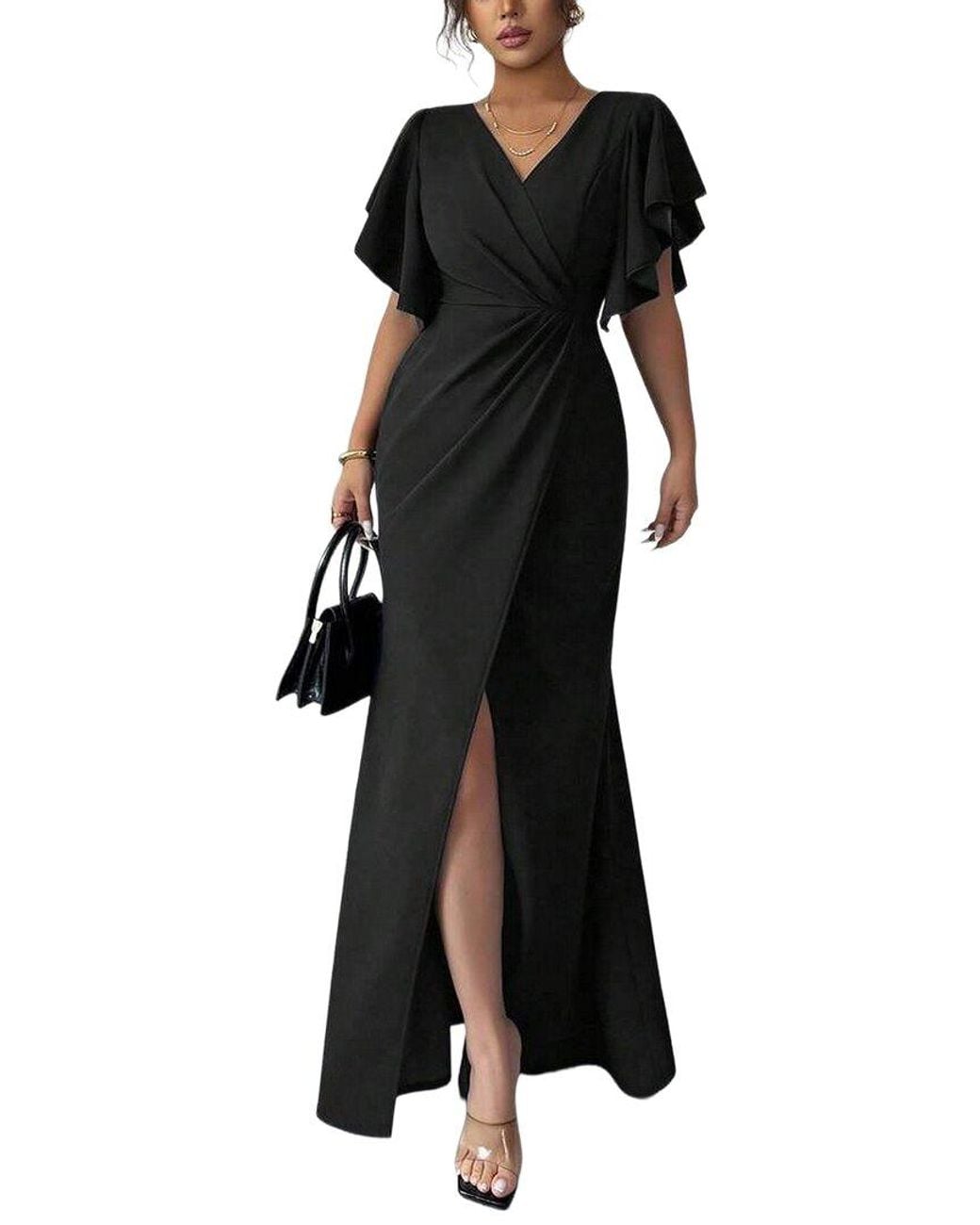 XIRELLI Black Solid Maxi Dress