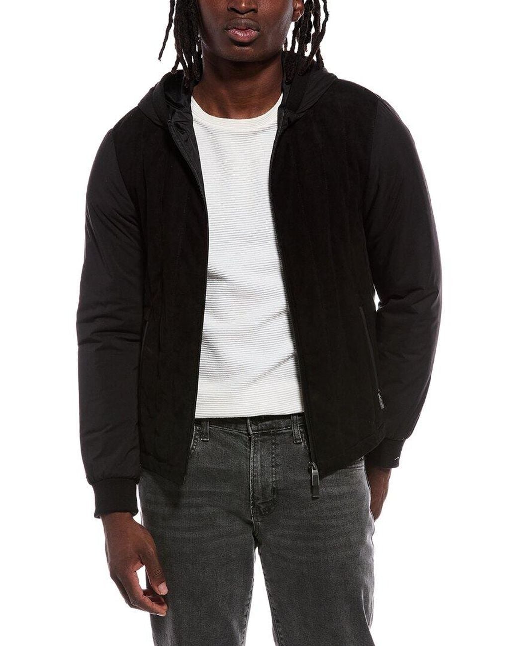 Canali Black Leather-Trim Jacket for men