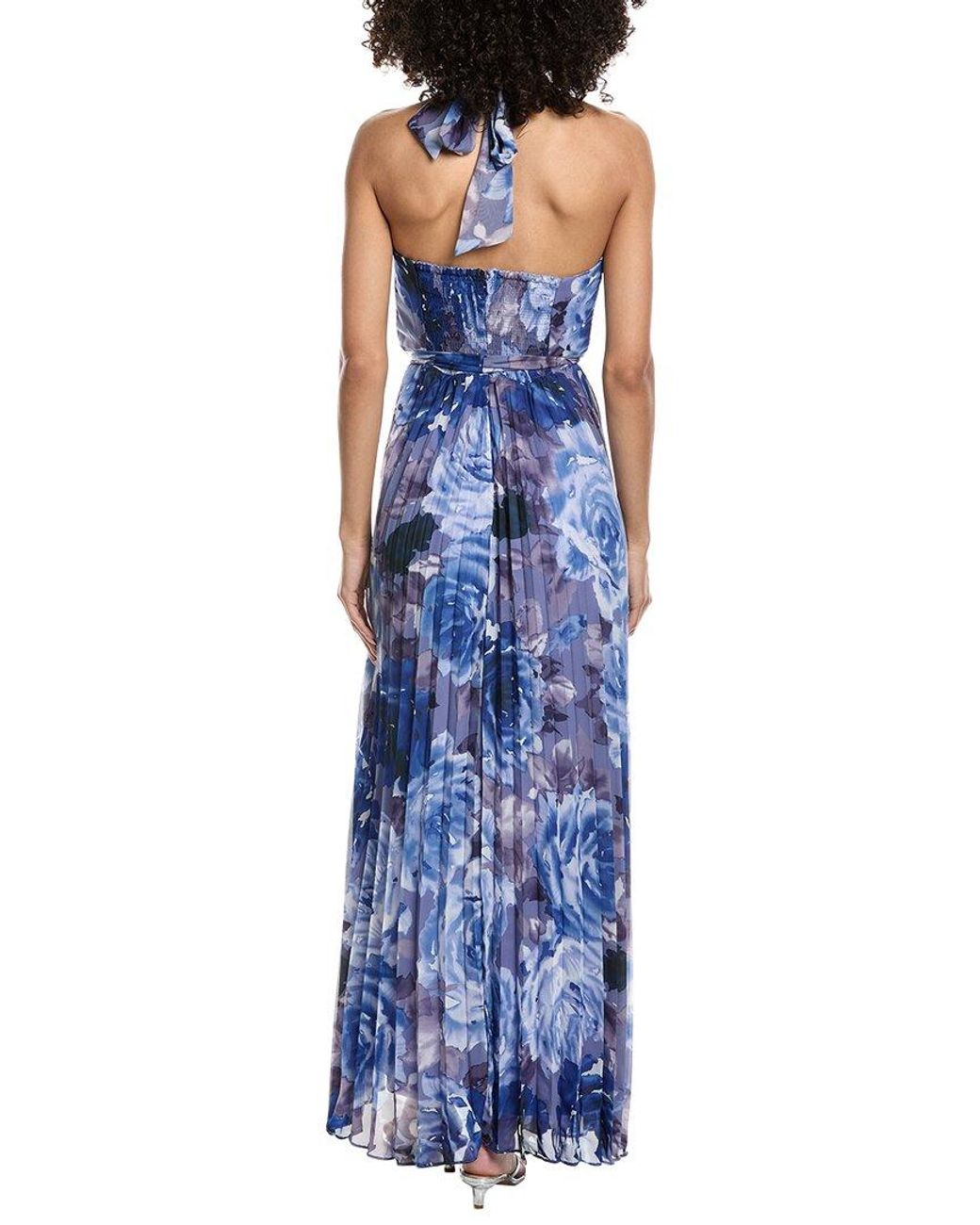 Julia Jordan Blue Pleated Chiffon Maxi Dress