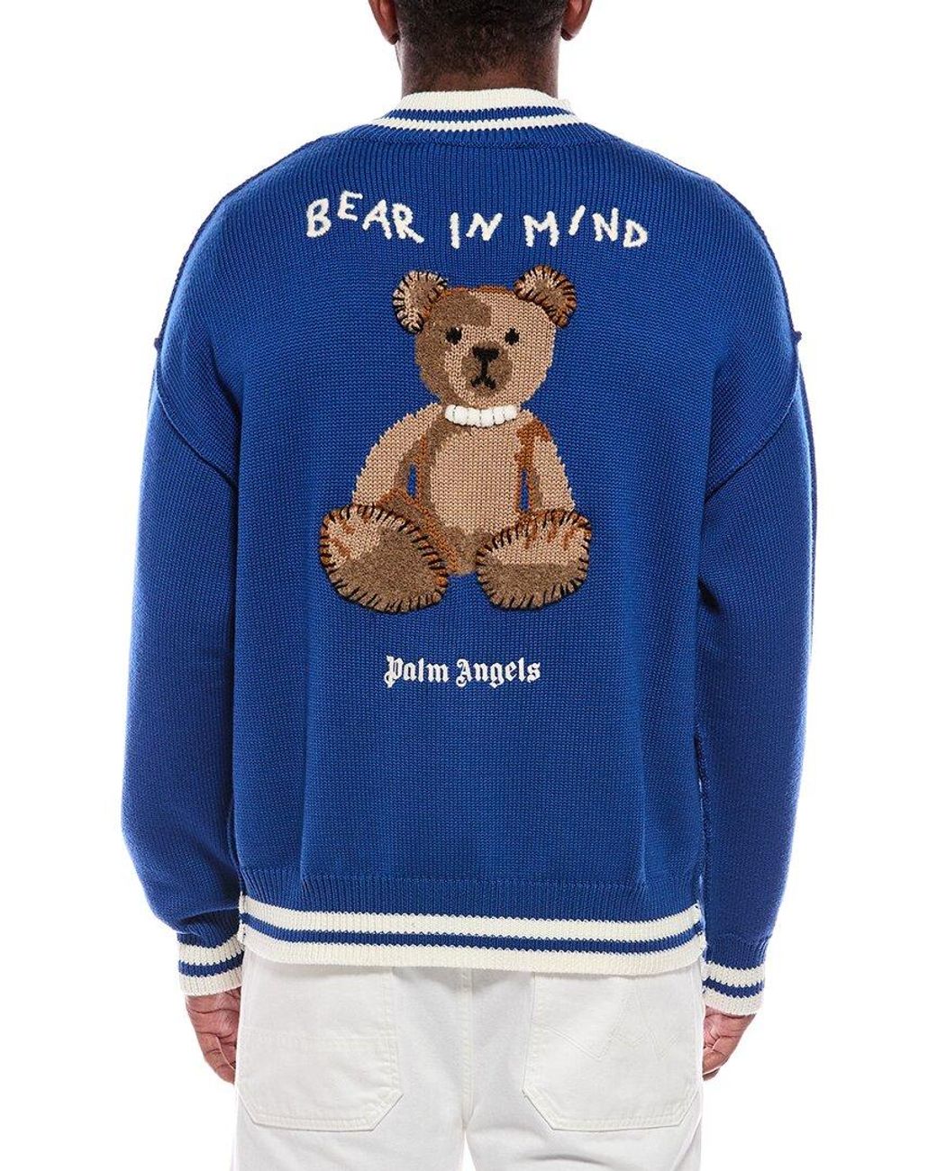 Palm Angels Blue Wool Cardigan for men