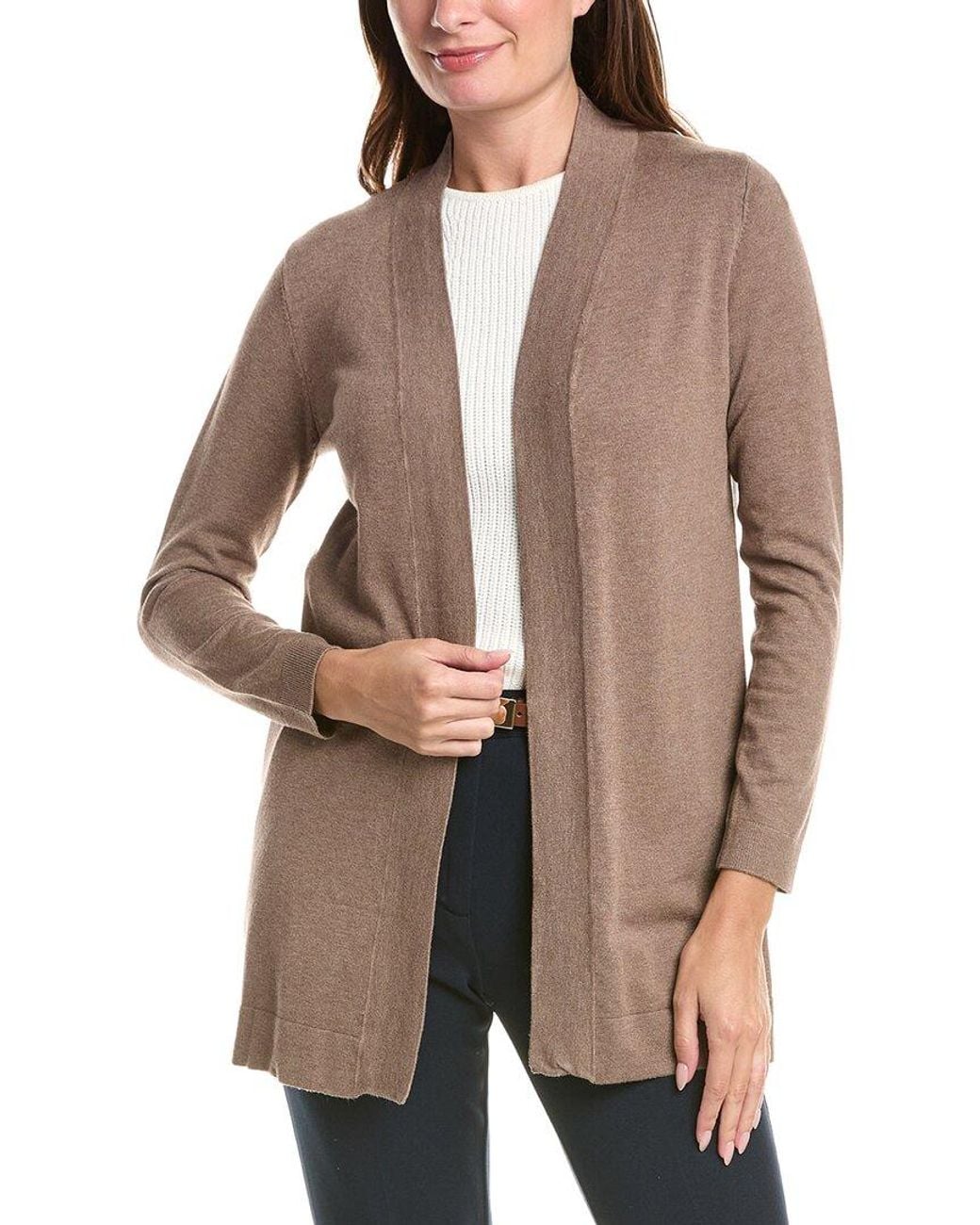 Tahari Brown Open Front Cardigan