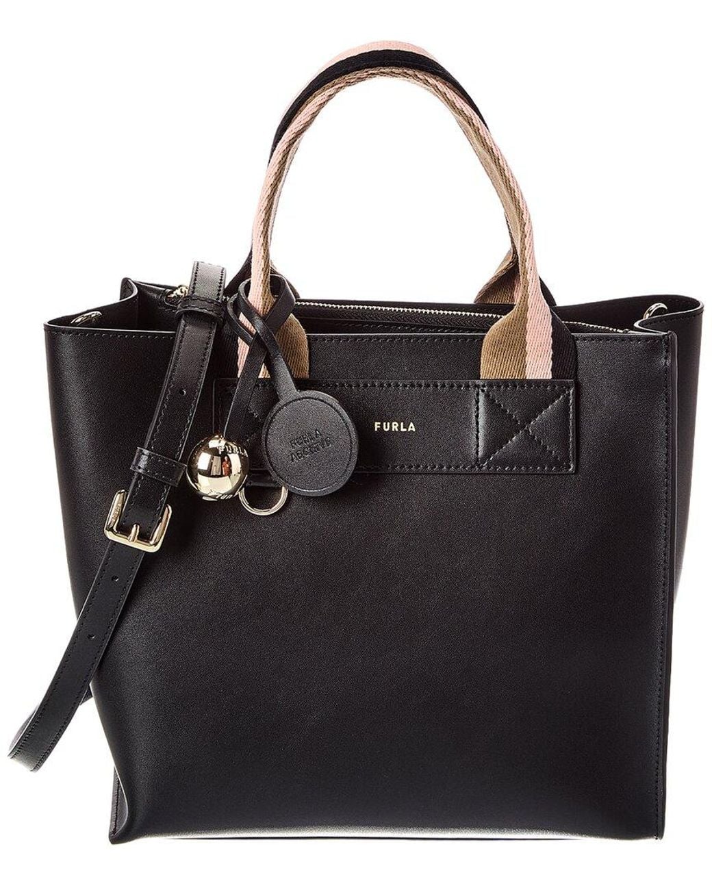 Furla Black Divide Leather-Trim Tote