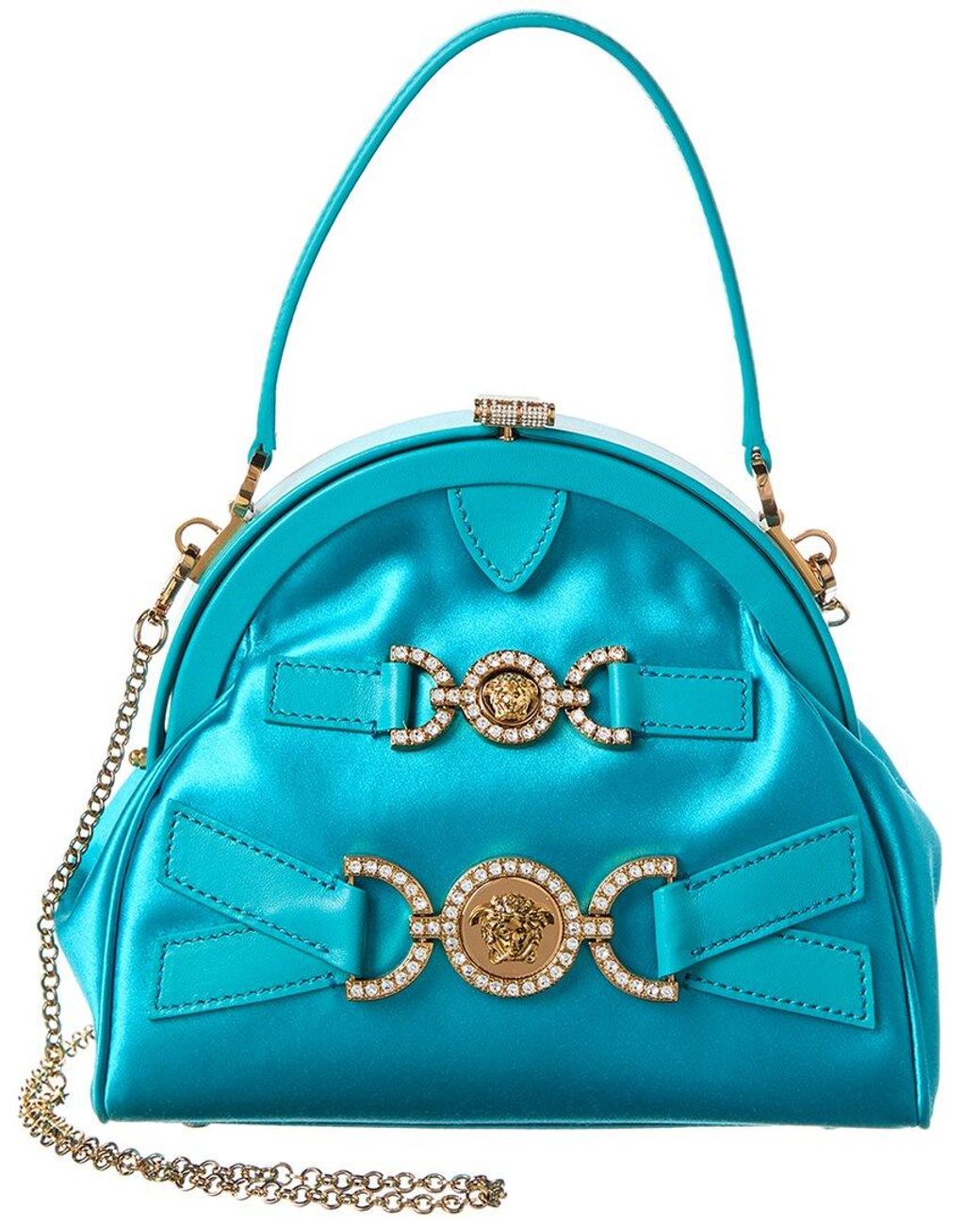 Versace Blue Medusa 95 Satin & Leather Shoulder Bag