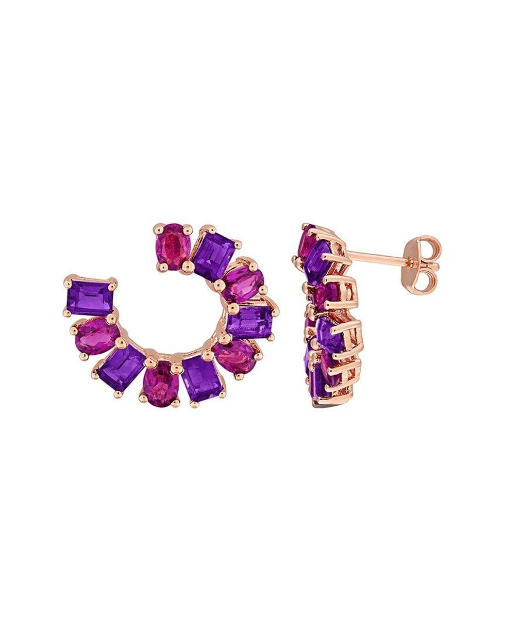 Rina Limor Pink 4.30 Ct. Tw. Rhodolite, Amethyst Curved Stud Earrings