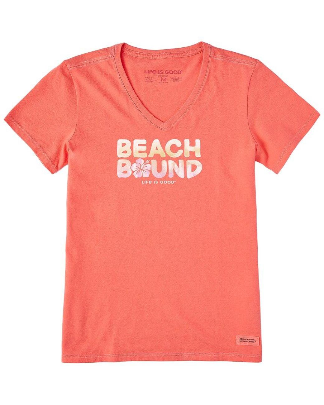 Life Is Good. Pink Garment-Washed Cotton V-Neck Tee