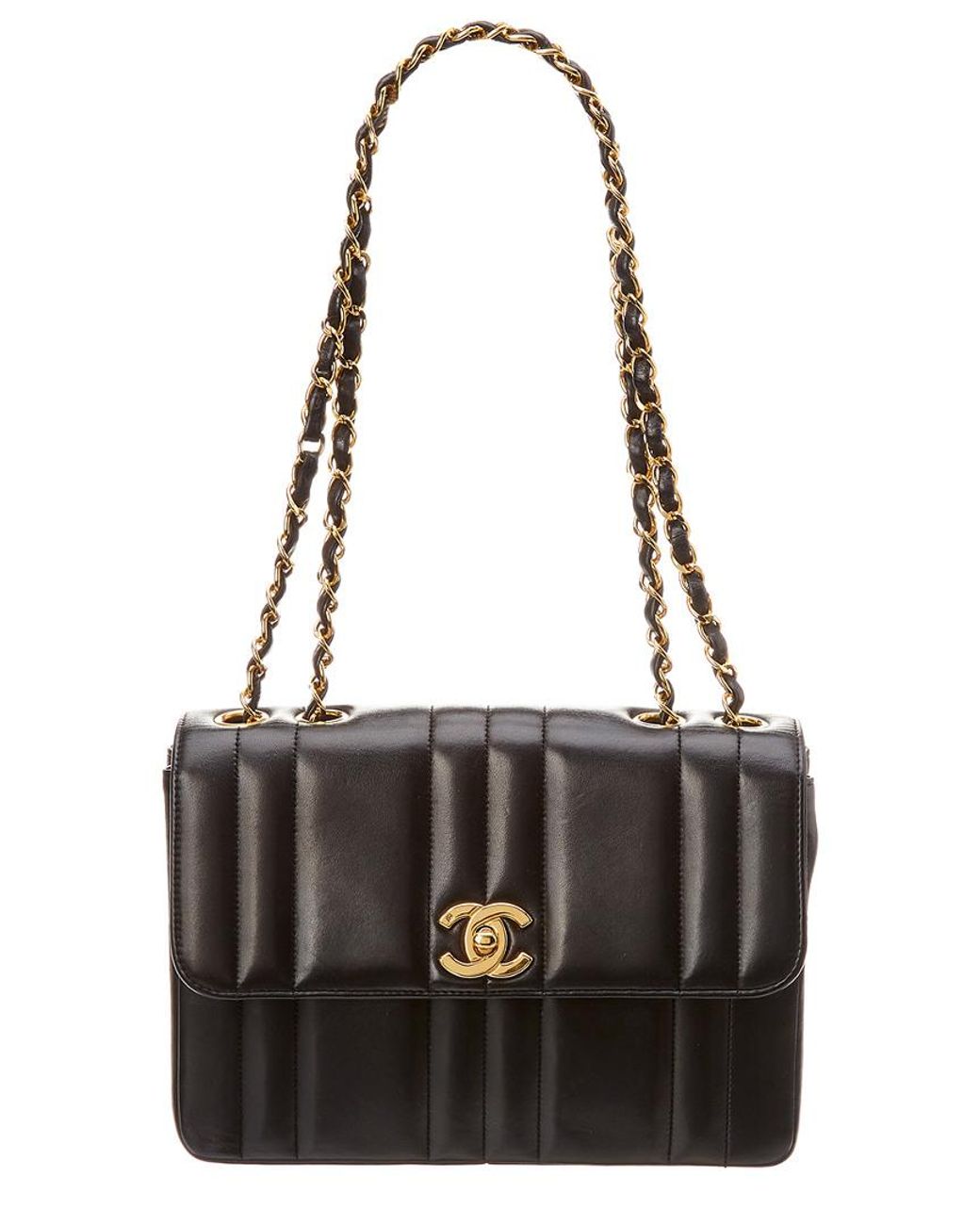 Chanel Black Lambskin Leather Small Vertical Flap Bag