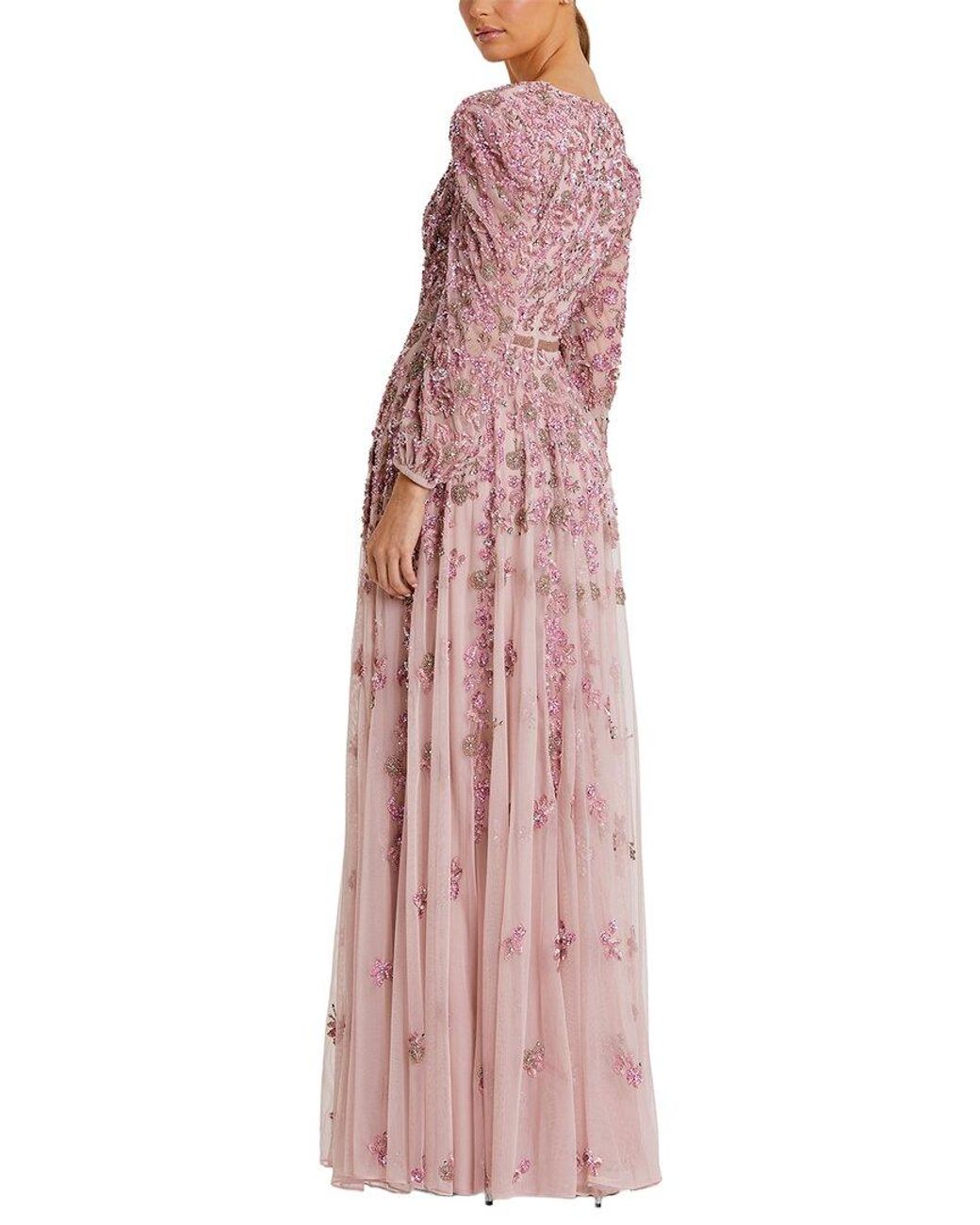 Mac Duggal Purple Embellished V Neck 3/4 Sleeve A Line Gown