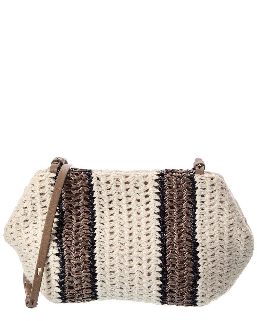 Brunello Cucinelli Brown Leather-Trim Shoulder Bag