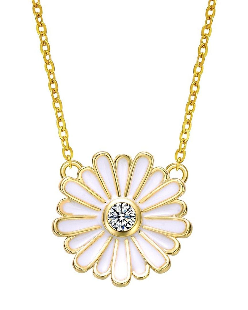 Rachel Glauber Metallic 14k Plated Cz Flower Necklace