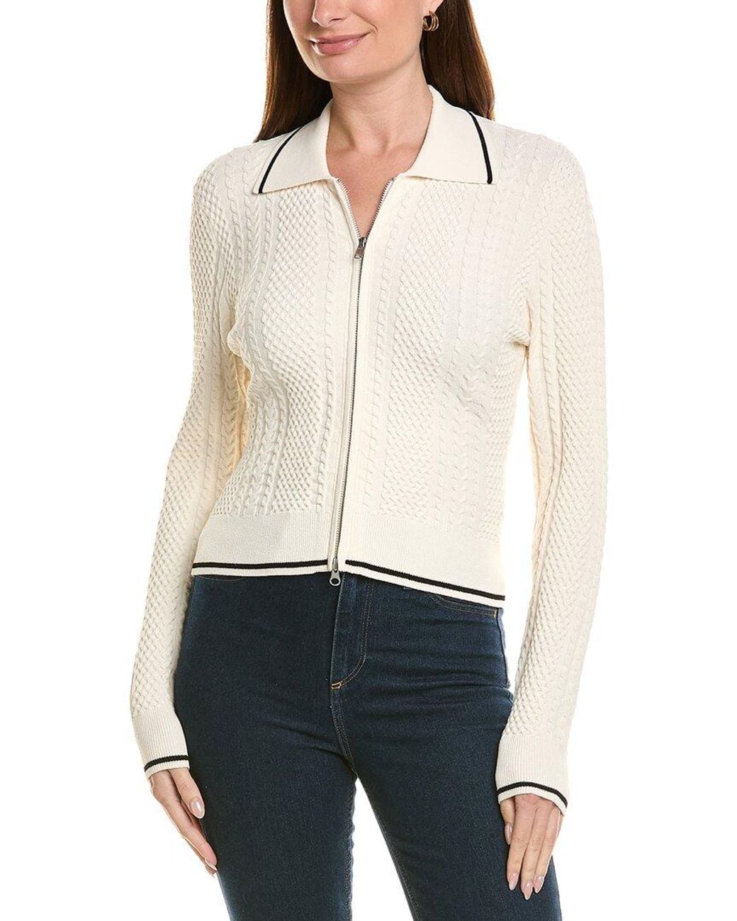 Autumn Cashmere White Cable Zip Front Collared Jacket