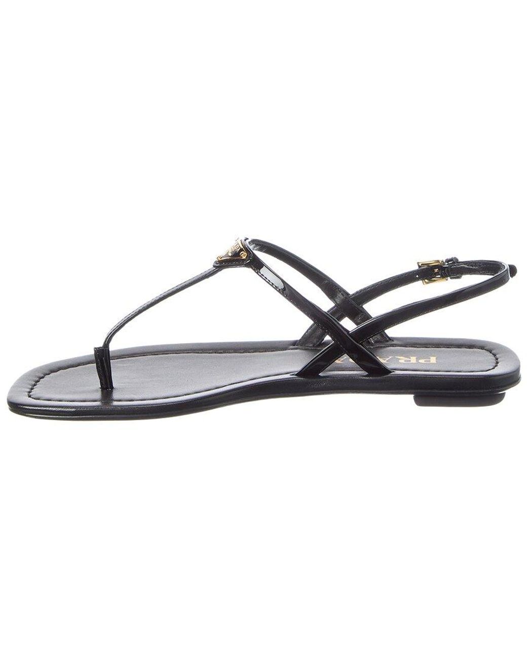 Prada Metallic Triangle Logo Leather Sandal