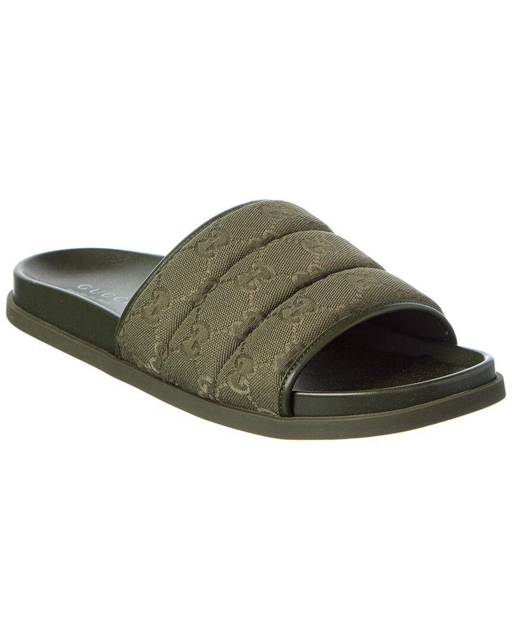 Gucci Green Gg Canvas & Leather Slide for men