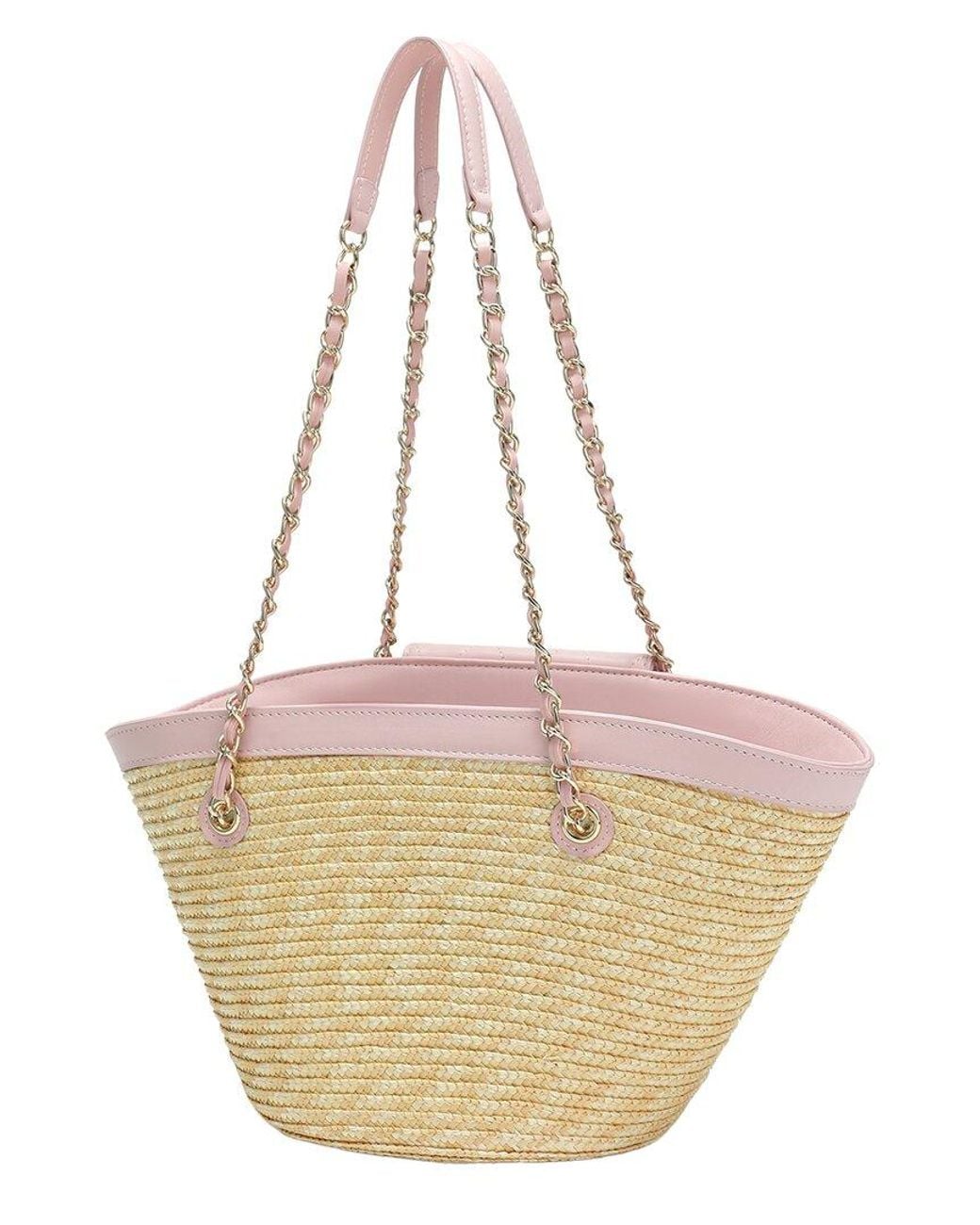 Tiffany & Fred Paris Pink Quilted Straw Tote With Chain