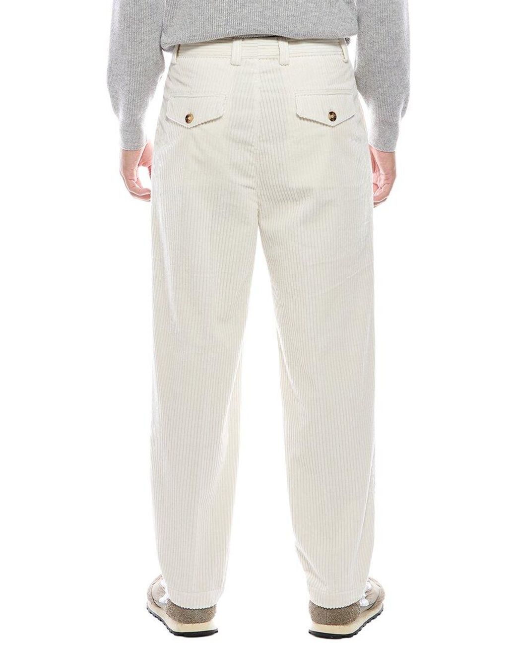 Brunello Cucinelli White Relaxed Fit Corduroy Pant for men