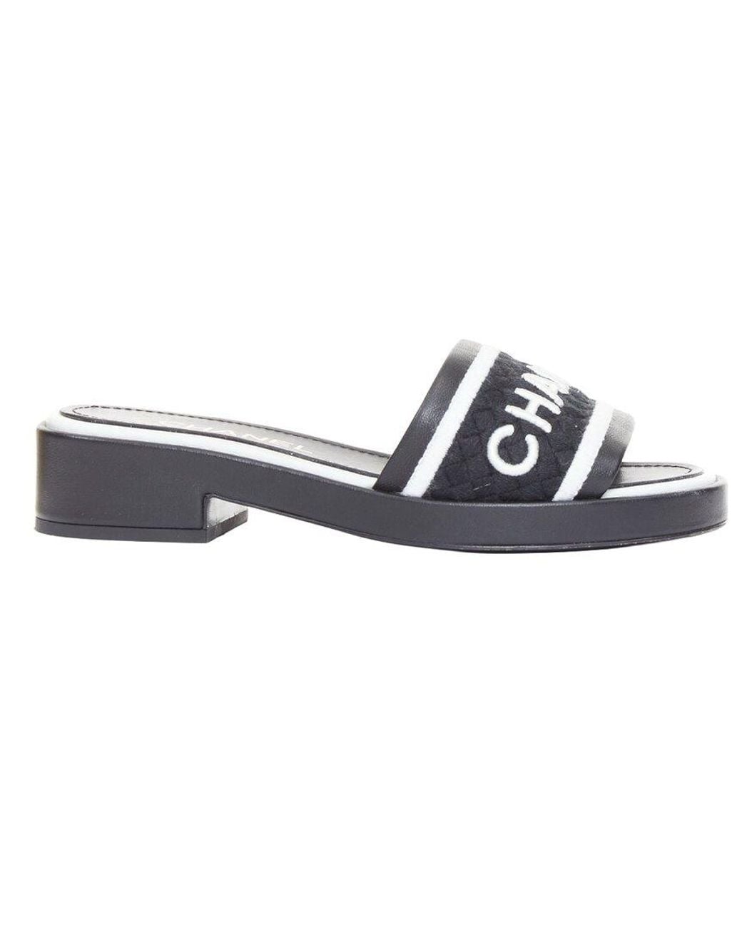Chanel Blue Leather Logo Embroidered Heeled Mule (Authentic Pre-Loved)