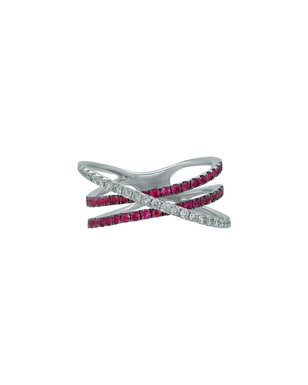 Diana M Multicolor Fine Jewelry 14k 0.85 Ct. Tw. Diamond & Ruby Half-eternity Ring
