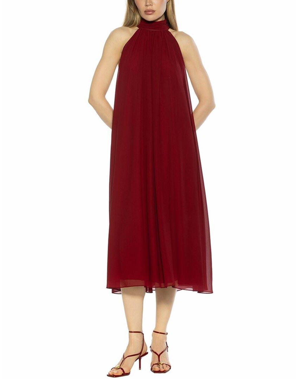 Alexia Admor Red Suri Mock Neck Halter Midi Flowy Dress