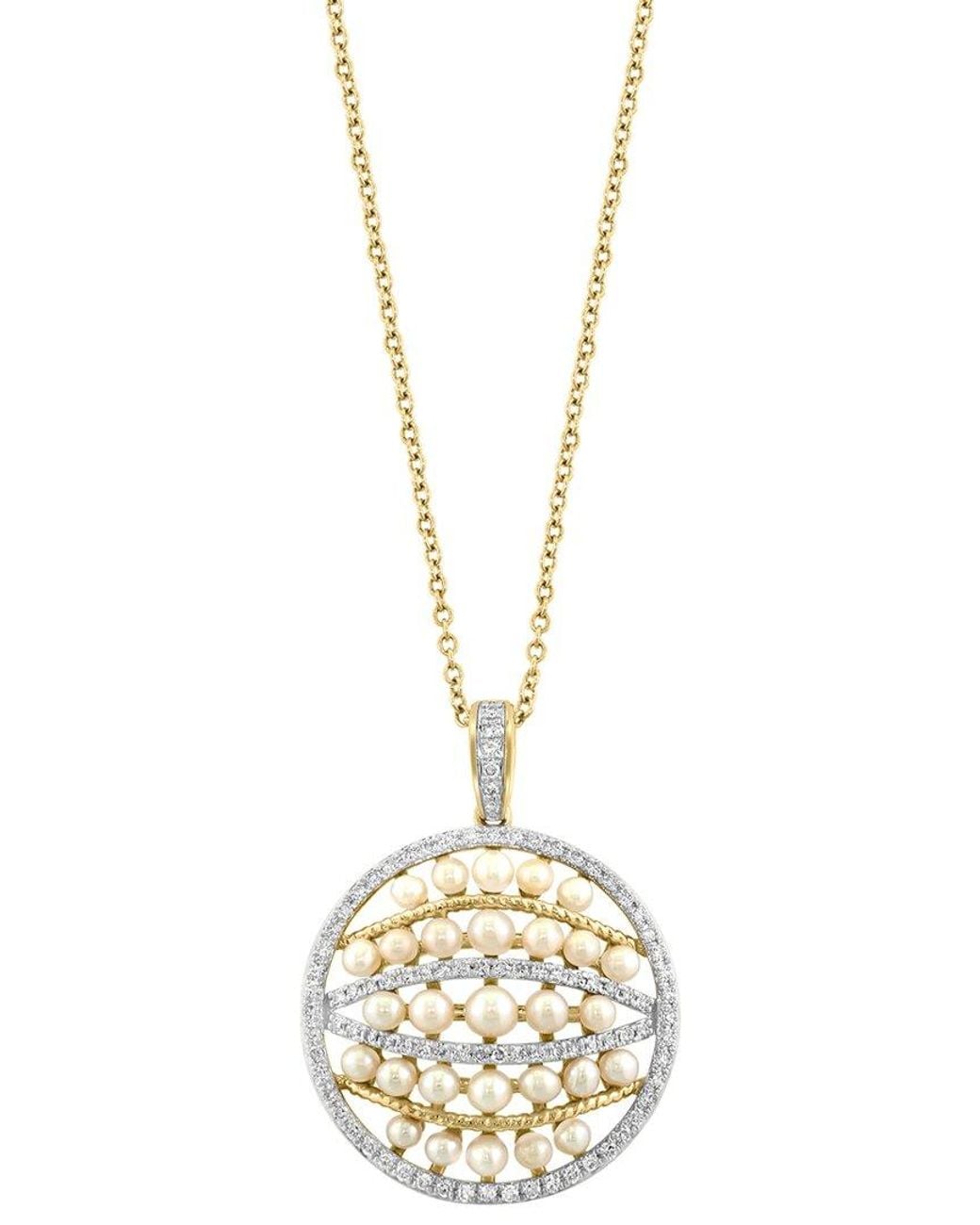 Effy Fine Jewelry Metallic 14K 0.33 Ct. Tw. Diamond & 2,2.3,2.5,3Mm Pearl Necklace
