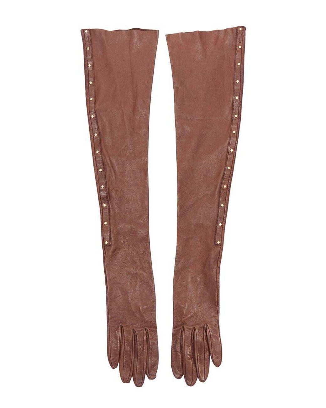 Gucci Brown Studs Leather Opera Gloves (Authentic Pre-Loved)