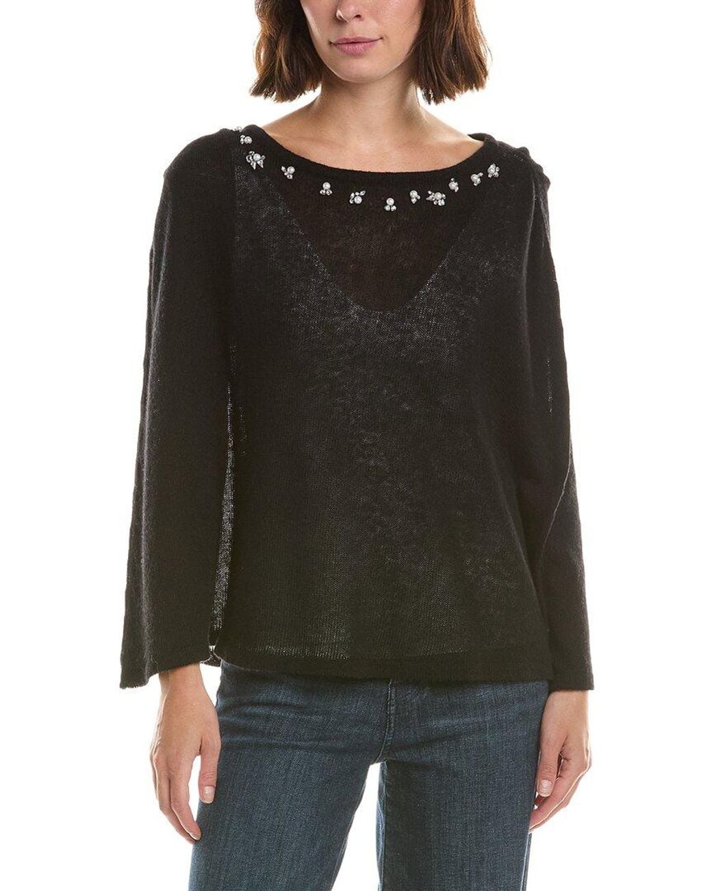 Portolano Black Crystals Wool & Cashmere-Blend Poncho