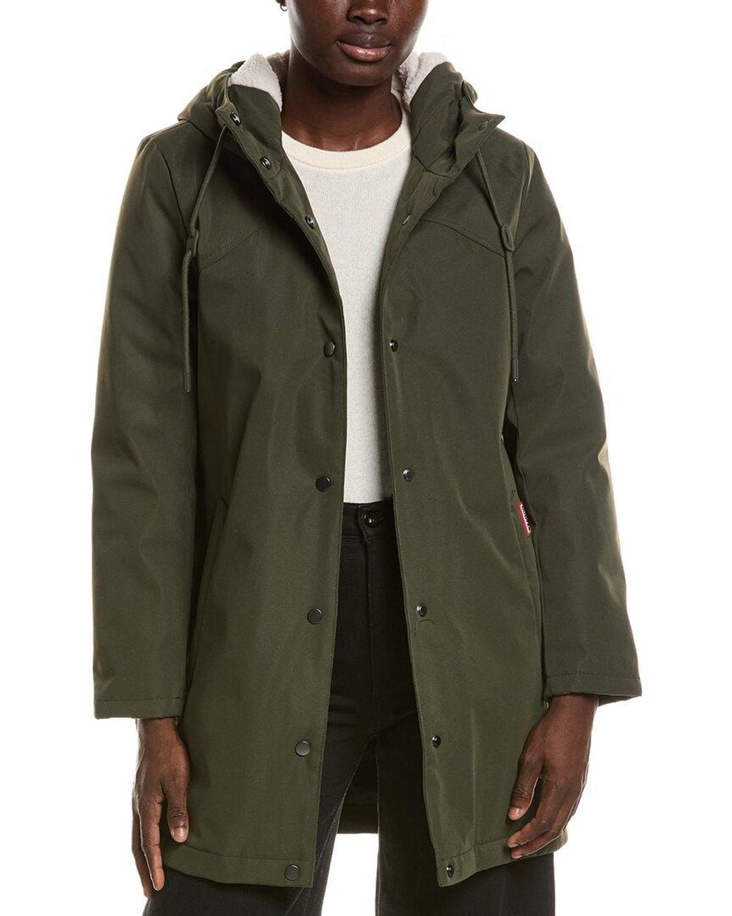 Hunter Green Billie Canvas Mid Length Hooded Rain Jacket
