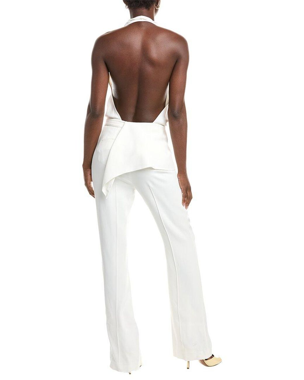 Reiss White April Bridal Halter Plunge Jumpsuit