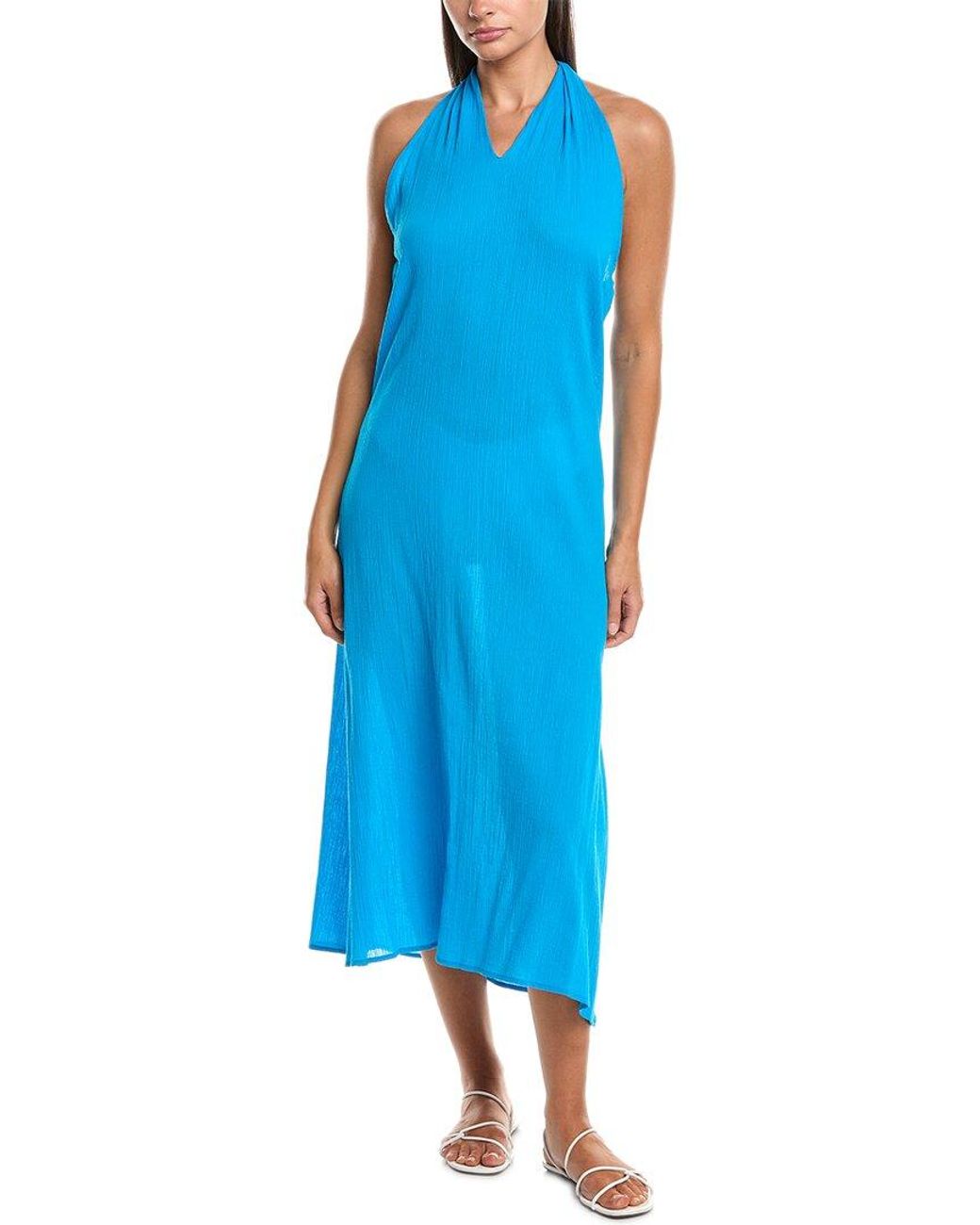 Natori Blue Gauze Maxi Halter Dress