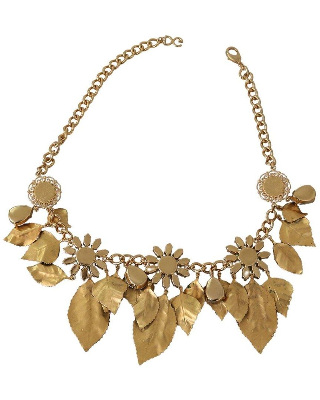 Dolce & Gabbana Green Leaves Crystal Flower Pendant Necklace