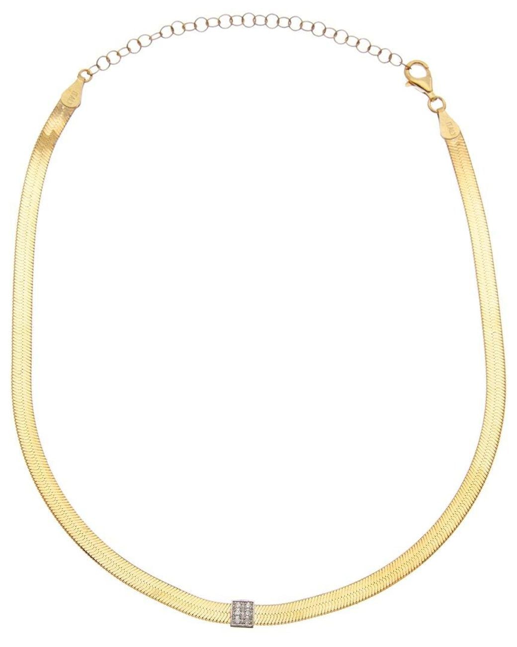 Meshmerise Metallic 18K Vermeil 0.06 Ct. Tw. Diamond Herringbone Choker Necklace
