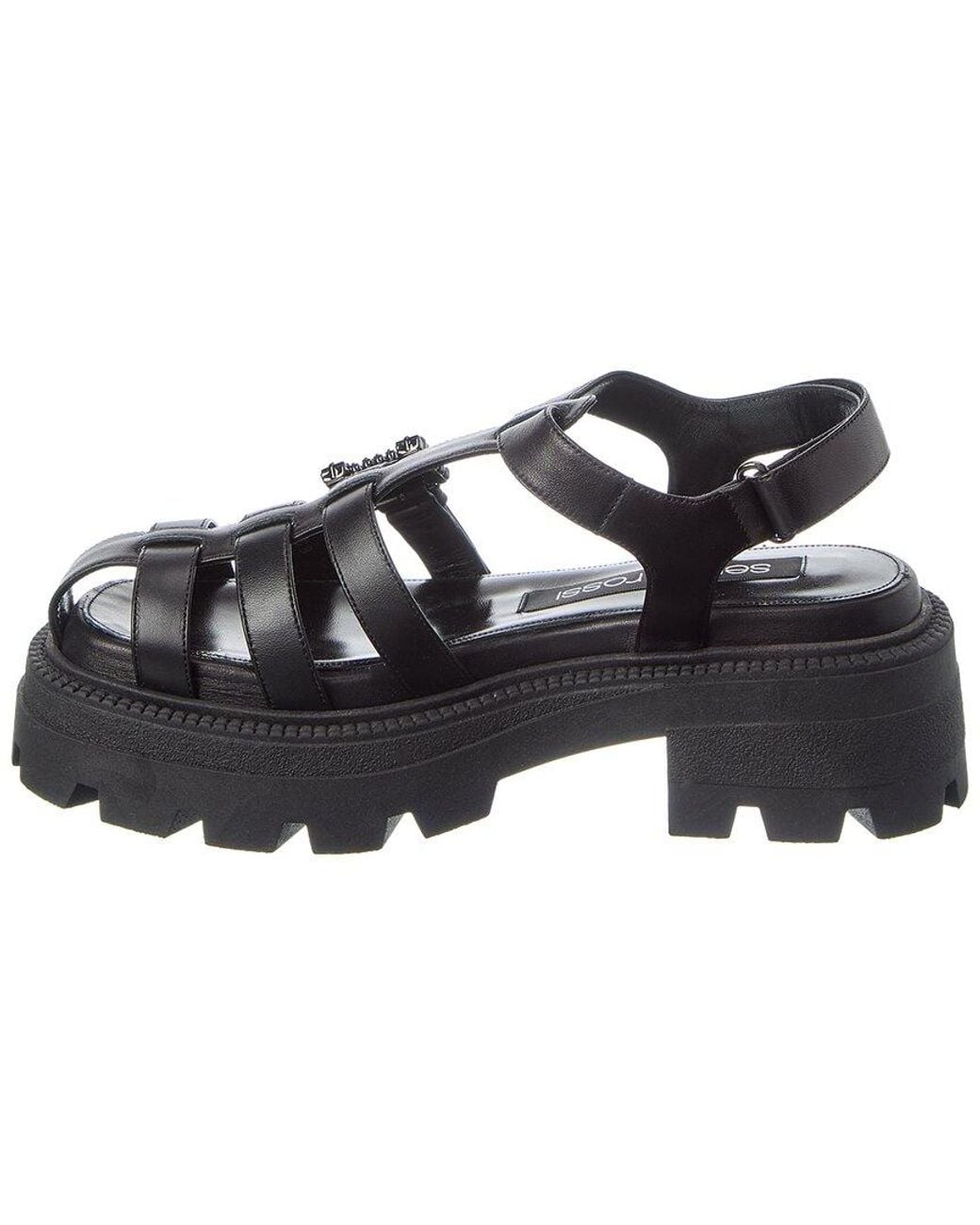 Sergio Rossi Black Twenty Buckle Leather Sandal