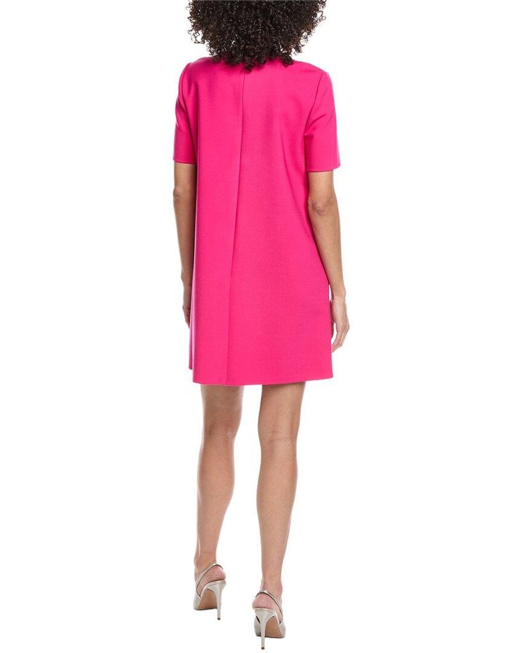Oscar de la Renta Pink Floral Detail Wool-Blend Shift Dress