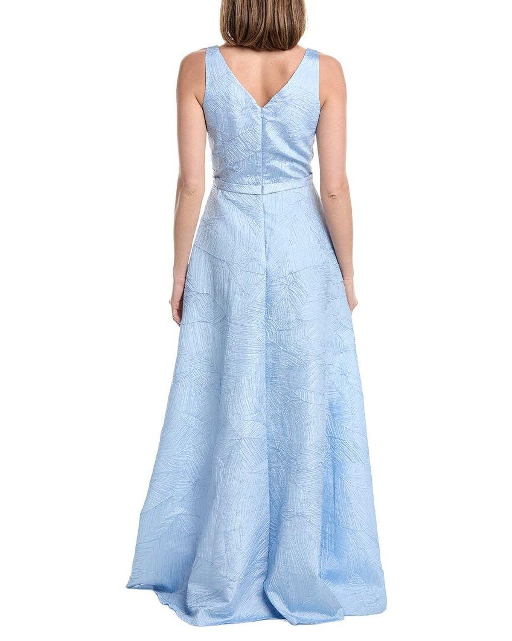 Rene Ruiz Blue Swoop Neck A-Line Gown