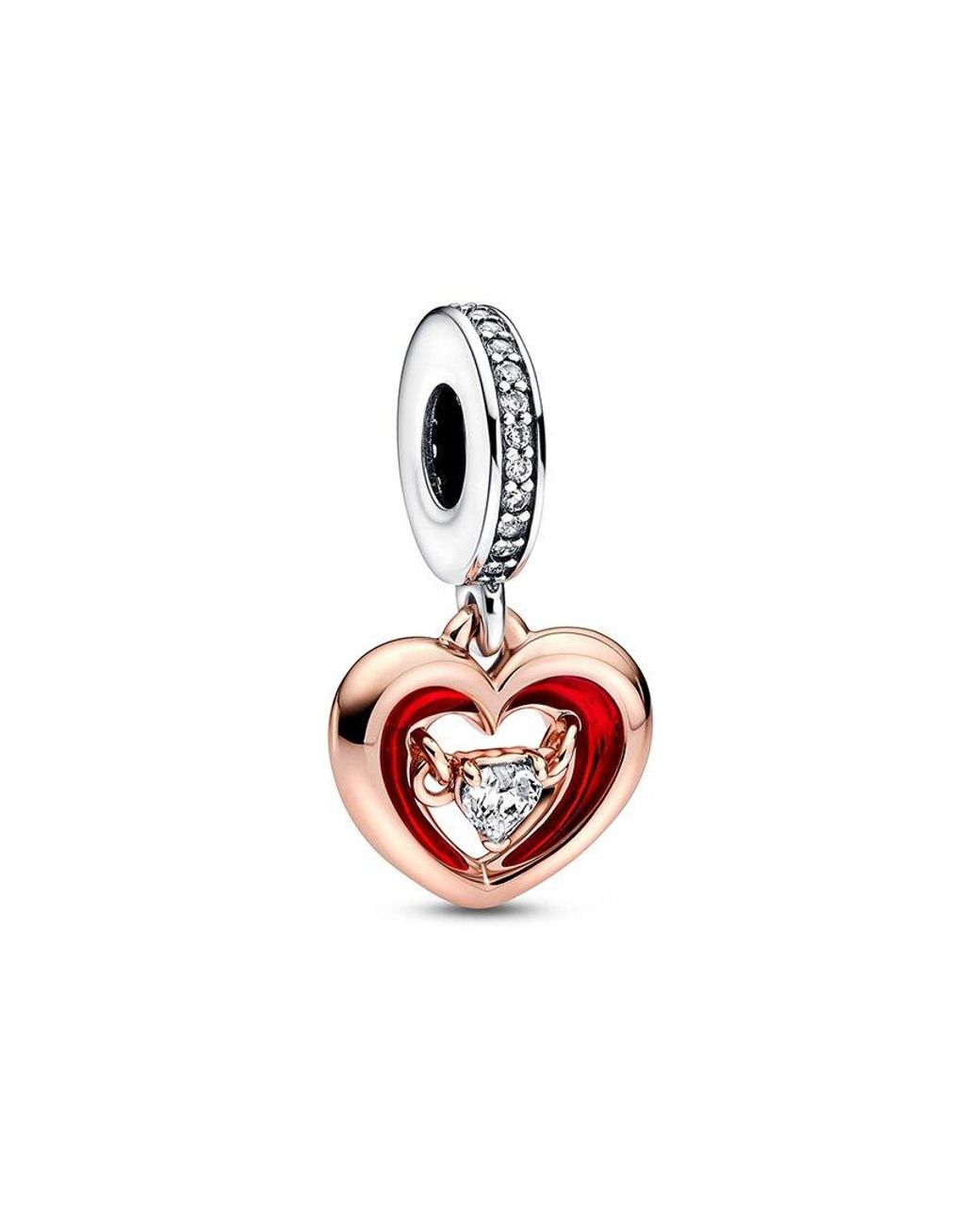 Pandora White Moments 14K Rose Plated Cz Radiant Heart Dangle Charm