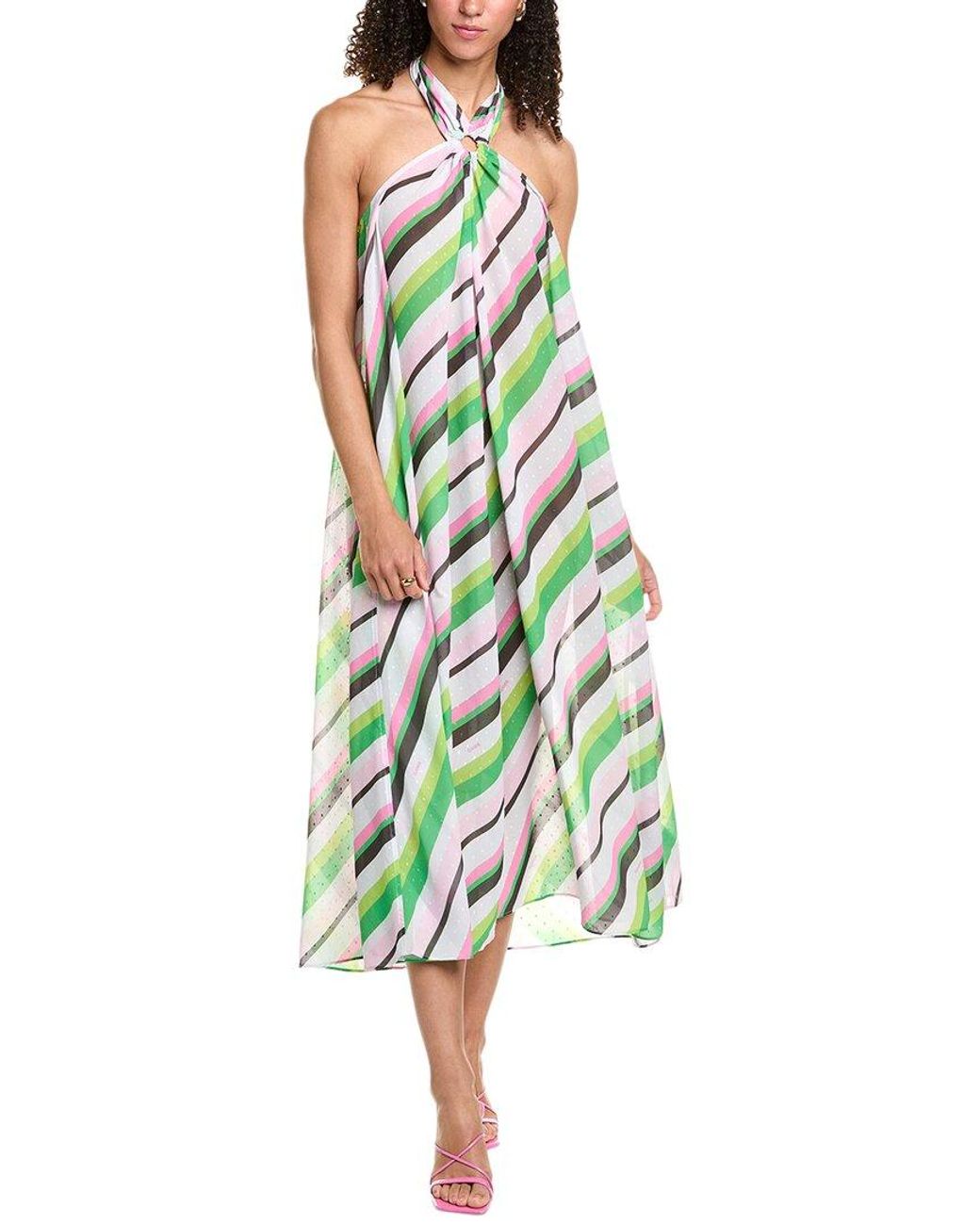 Ganni Green Light Chiffon Halter Maxi Dress