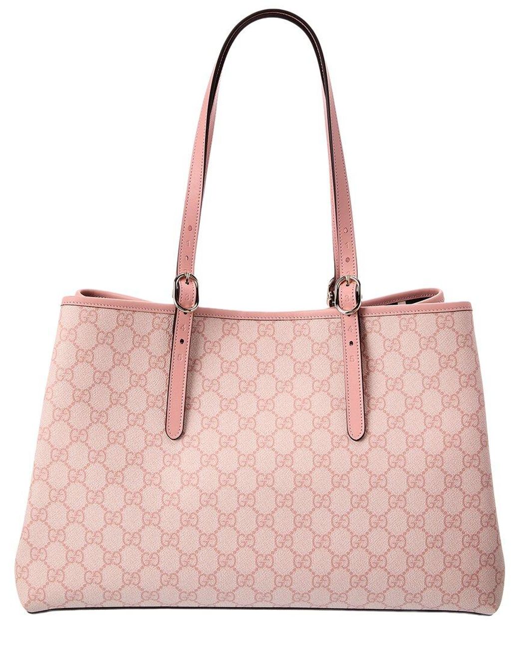 Gucci Pink Gg Emblem Medium Gg Supreme Canvas & Leather Tote