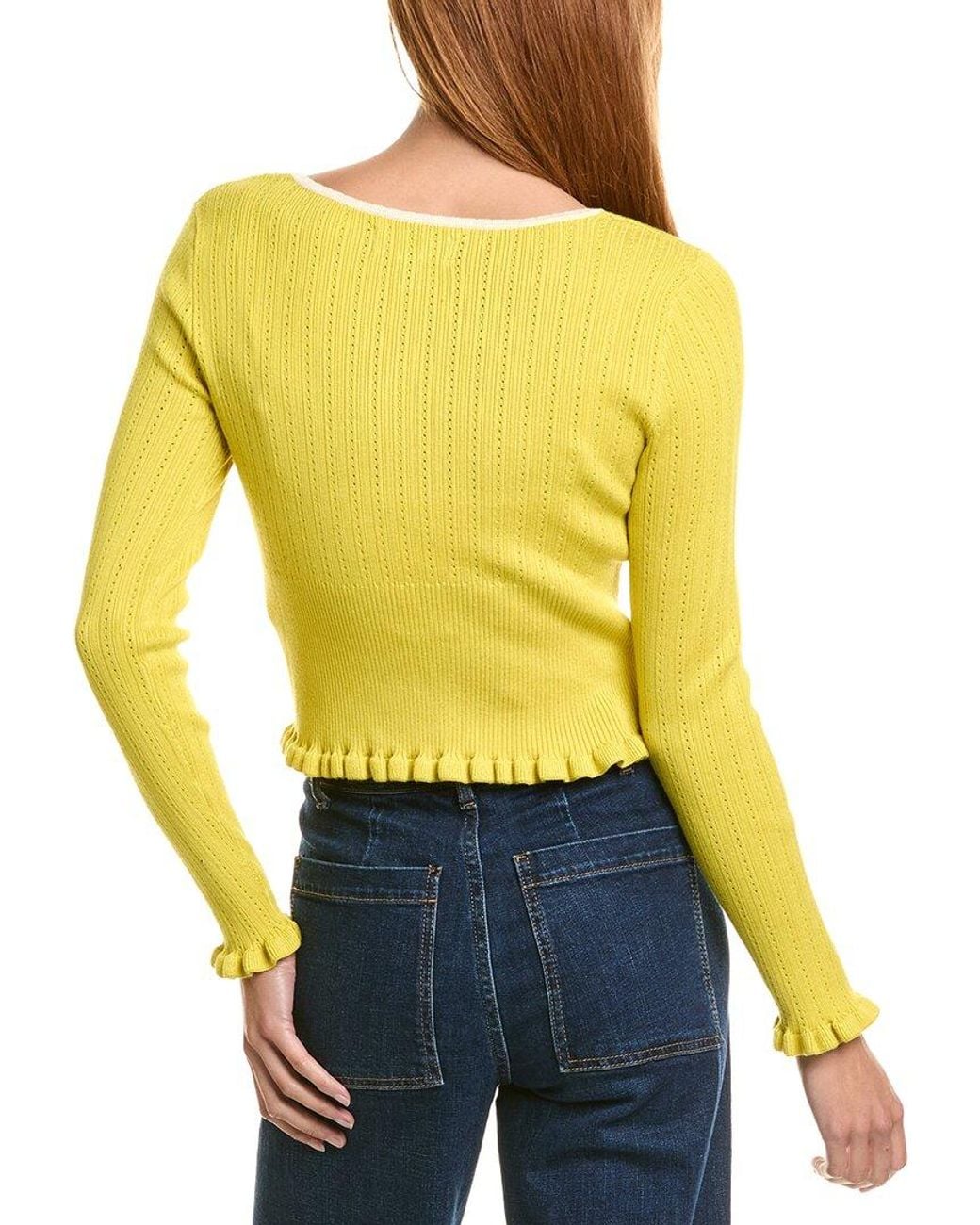 Laundry by Shelli Segal Yellow Pointelle Cardigan Sweater