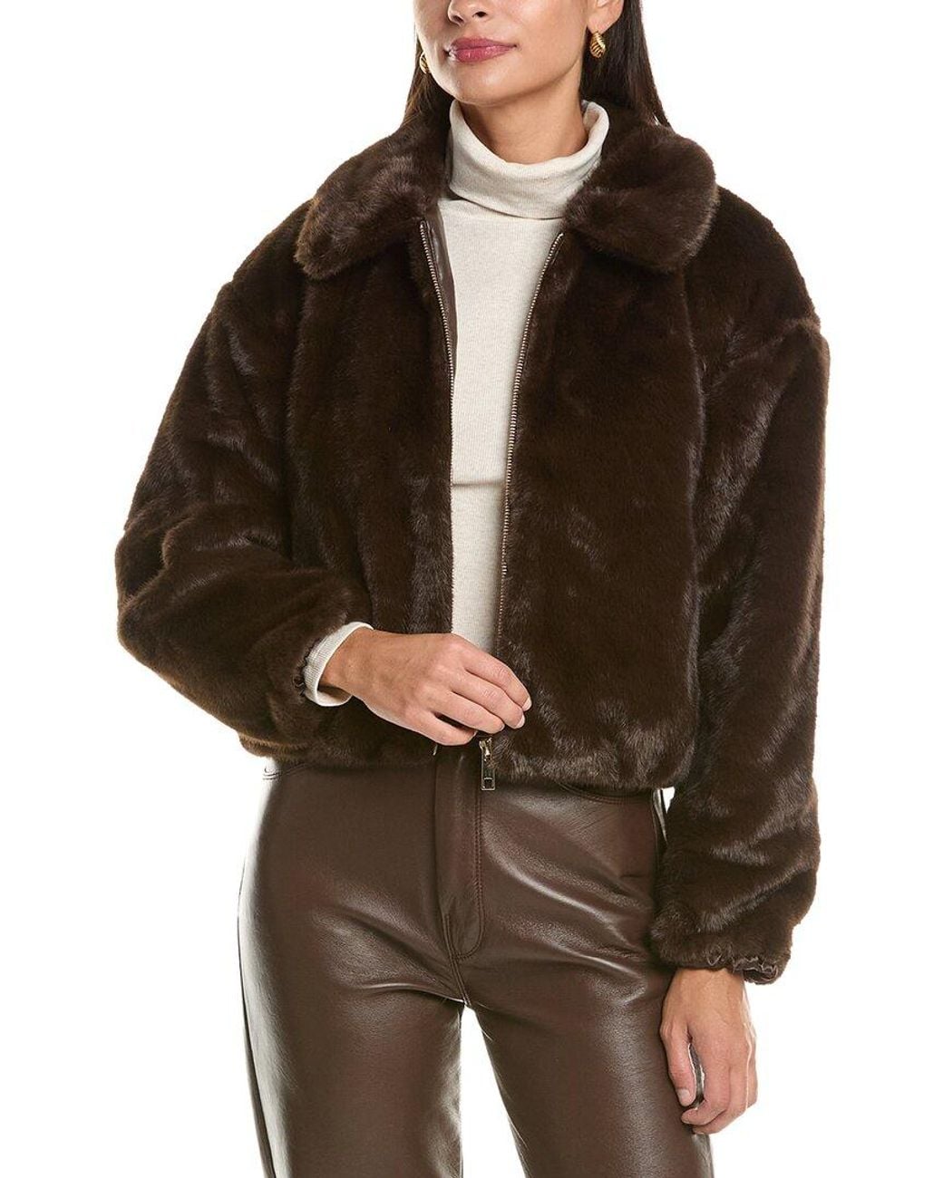 Cece Brown Zip Front Short Blouson Jacket