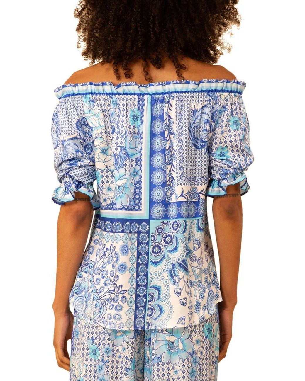 Hale Bob Blue Tatum Silk-Blend Blouse