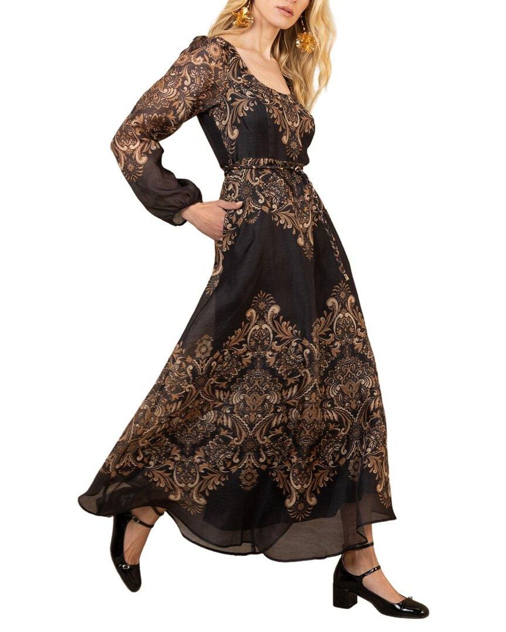Hale Bob Brown Scoop Neck Maxi Dress