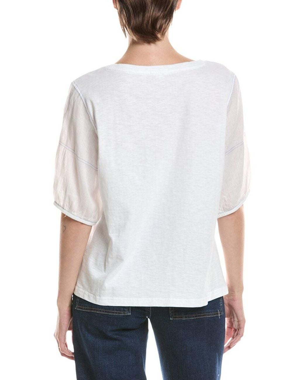 NIC+ZOE White Linen Sleeve Cotton T-Shirt