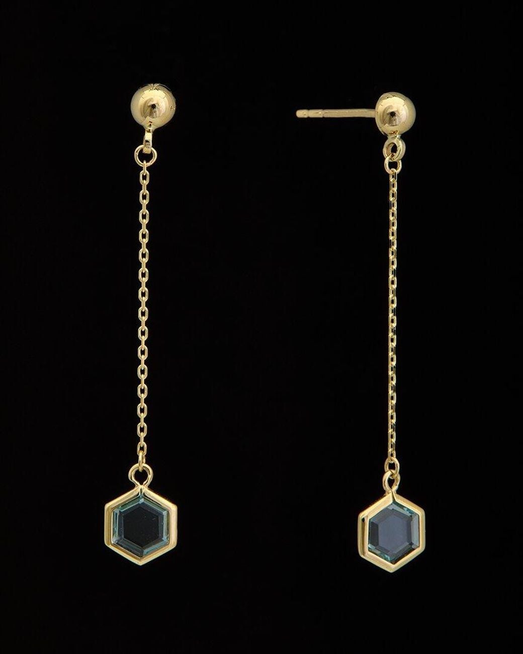 Italian Gold Black 14k Blue Topaz Drop Earrings