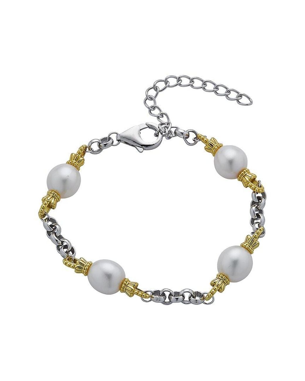 Belpearl Metallic Plated 9-10Mm Pearl Rolo Chain Bracelet