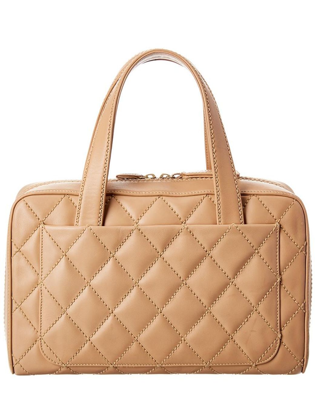 Natural Beige Tote Bag with Quilted Wild Stitch Leather and Black Contrast  Stitching, 2000-2002, Holiday Handbags & Accessories, 2020