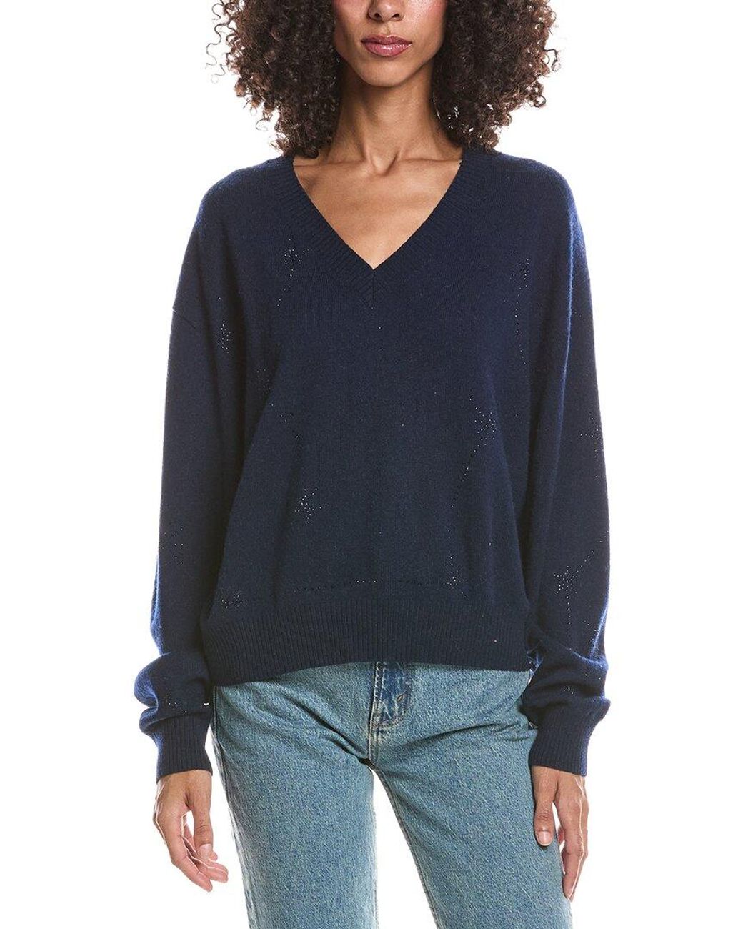 Brodie Cashmere Blue Stargazer Hotfix V-Neck 100% Cashmere Sweater