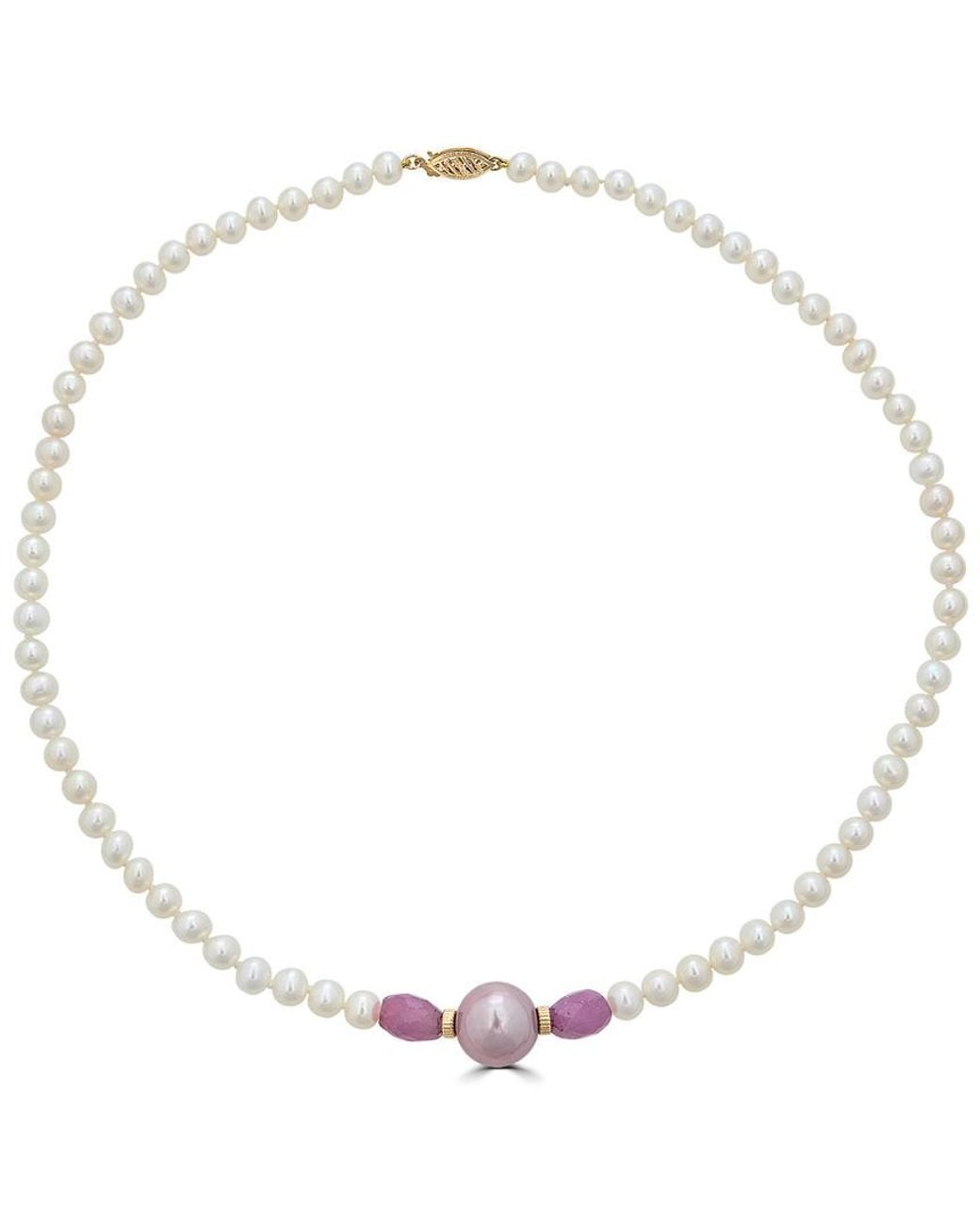 Belpearl Natural 14k Pink Sapphire 12mm Pink Kasumiga Necklace