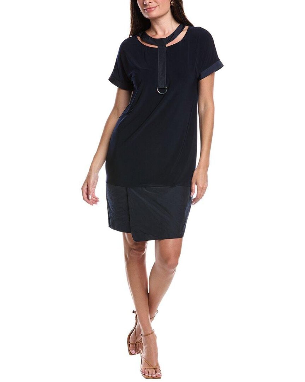 Joseph Ribkoff Blue Mixed Media Cutout Shift Dress