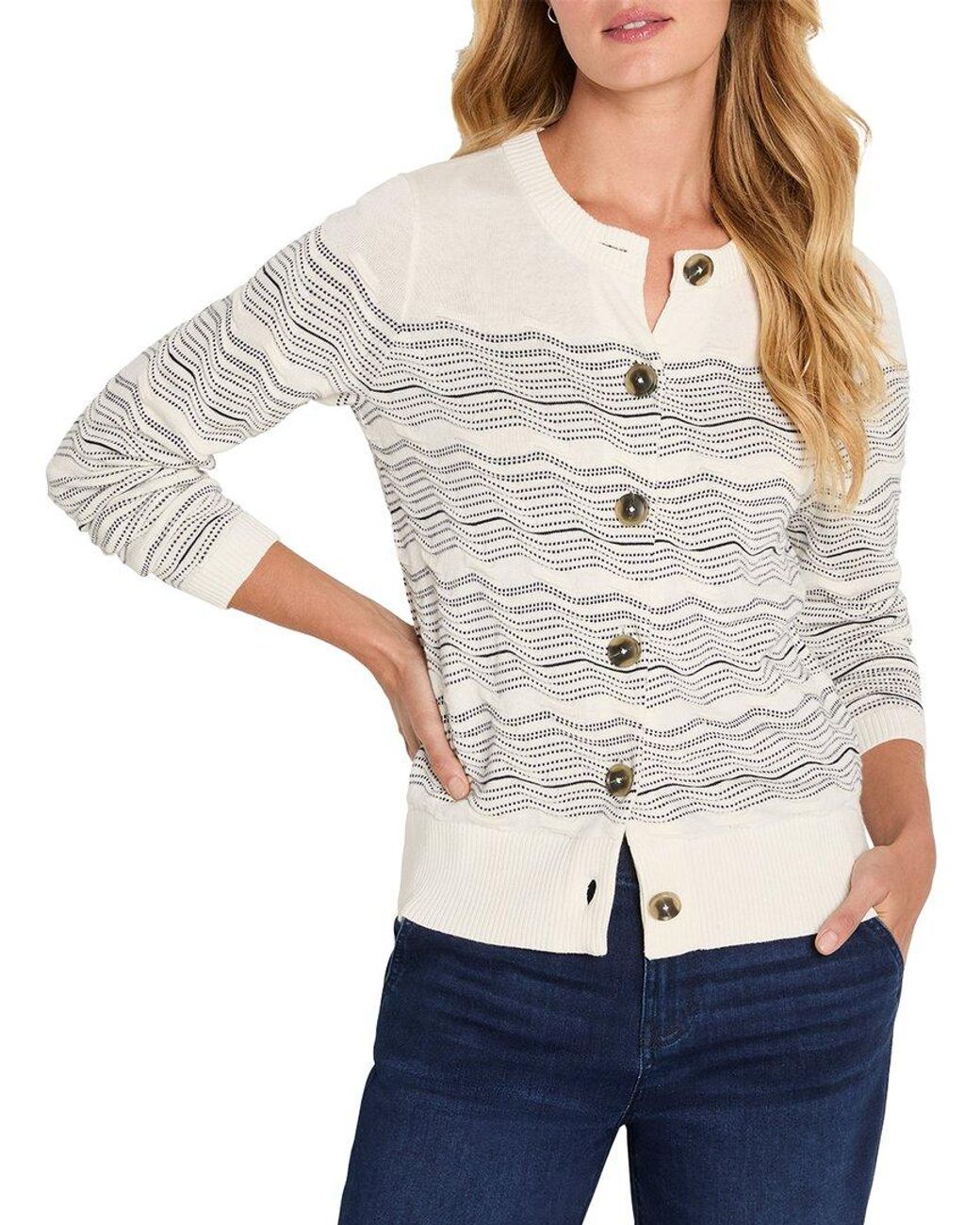 NIC+ZOE Gray Zig Zag Stitch Linen-Blend Cardigan