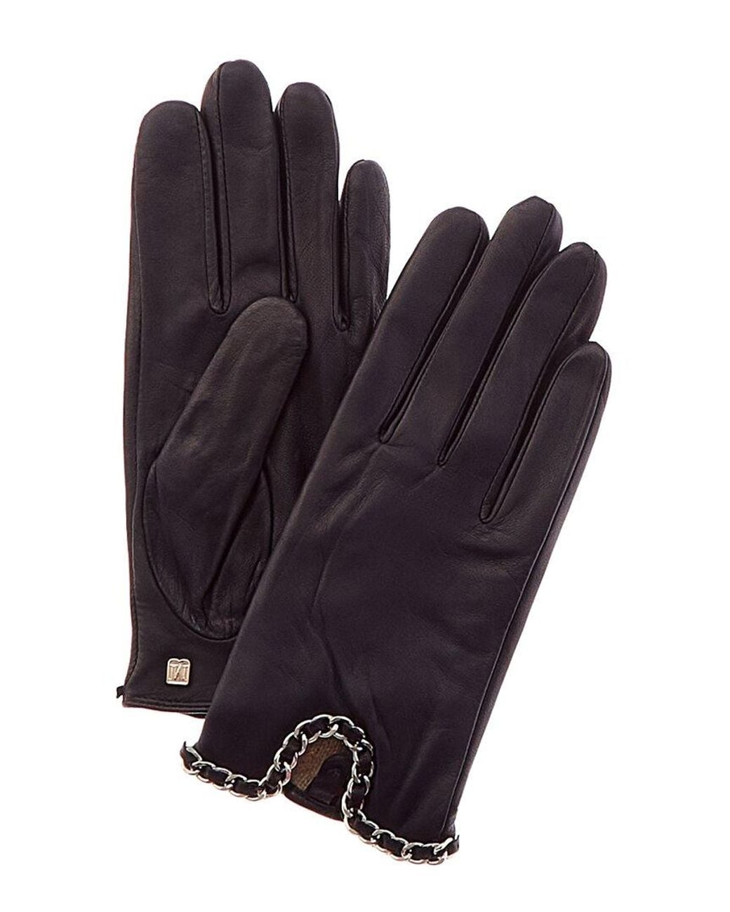 Bruno Magli Blue Cashmere-Lined Leather Driver Gloves