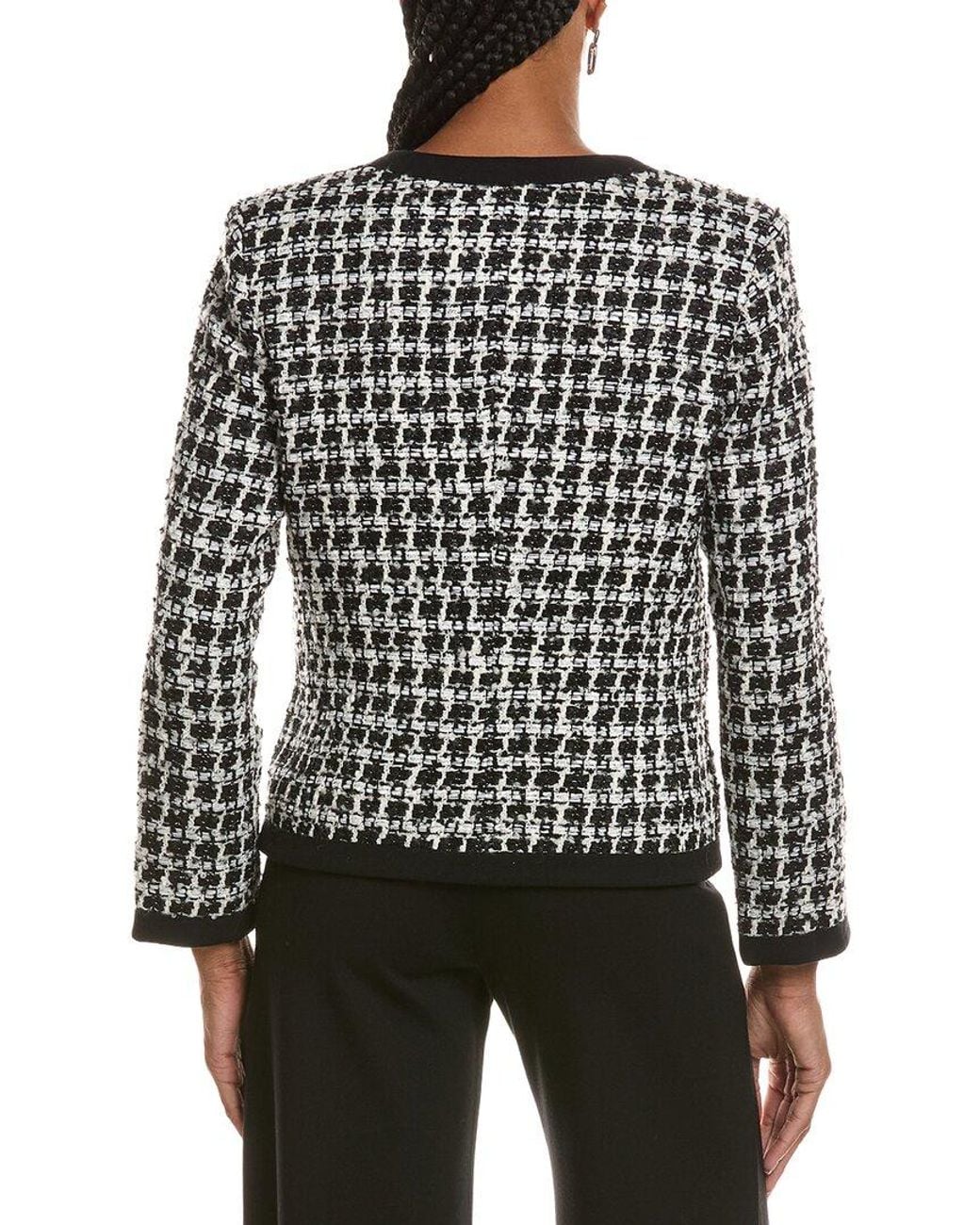 St. John Black Contrast Tape Tweed Wool-Blend Jacket