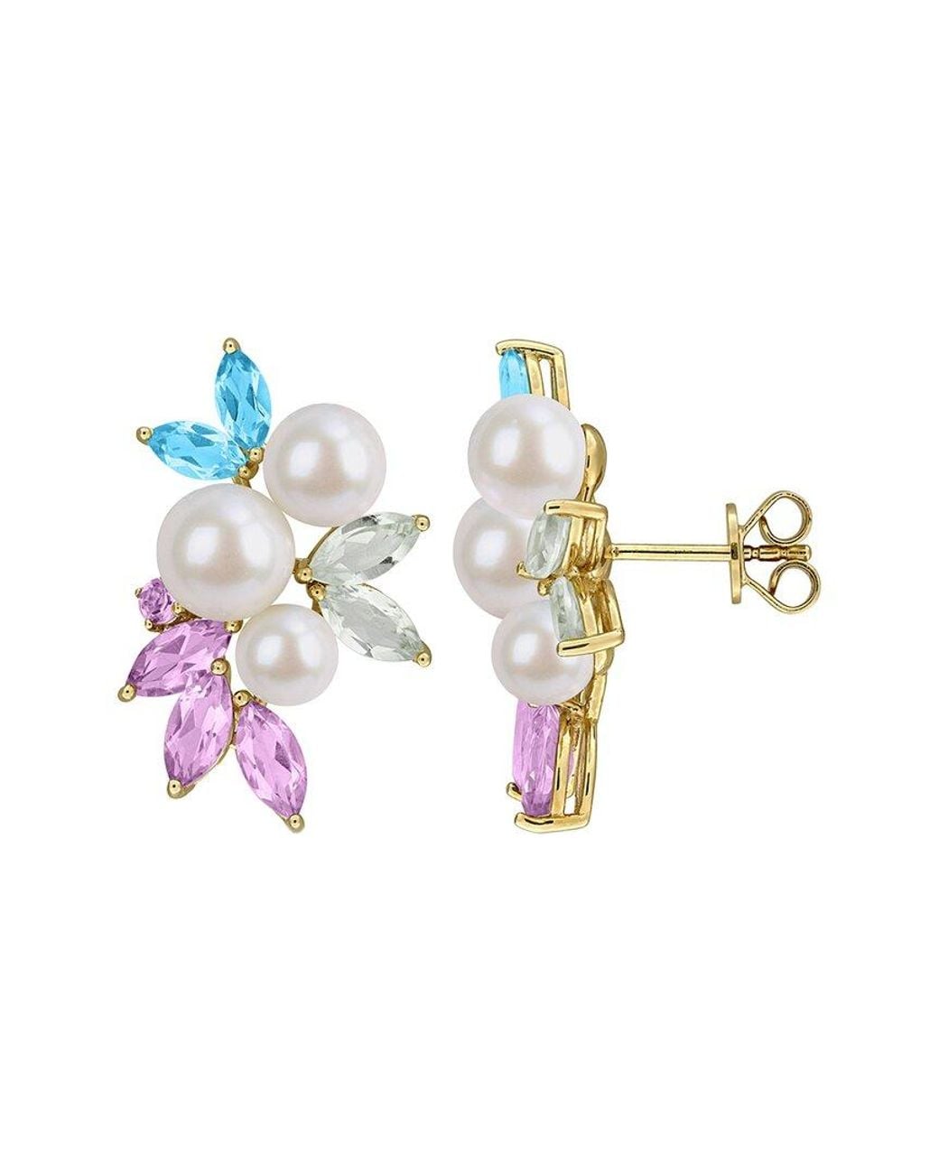 Rina Limor White Plated 4.50 Ct. Tw. Pearl (Multi-Gem) & 6.5-8Mm Pearl Earrings